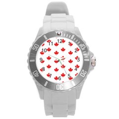 Canadian Maple Leaf Pattern Round Plastic Sport Watch (l) by Mariart