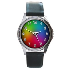 Bright Lines Resolution Image Wallpaper Rainbow Round Metal Watch by Mariart