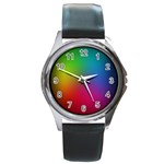 Bright Lines Resolution Image Wallpaper Rainbow Round Metal Watch Front