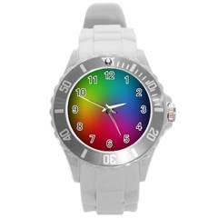 Bright Lines Resolution Image Wallpaper Rainbow Round Plastic Sport Watch (l) by Mariart