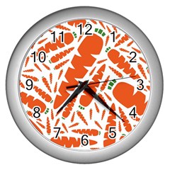 Carrots Fruit Vegetable Orange Wall Clocks (silver)  by Mariart