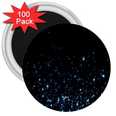 Blue Glowing Star Particle Random Motion Graphic Space Black 3  Magnets (100 Pack)