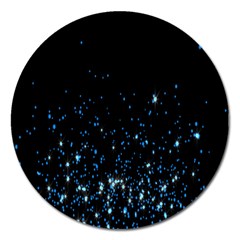 Blue Glowing Star Particle Random Motion Graphic Space Black Magnet 5  (round) by Mariart