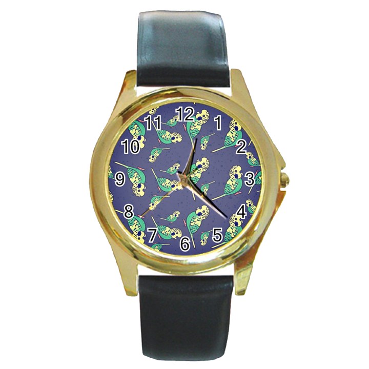 Canaries Budgie Pattern Bird Animals Cute Round Gold Metal Watch