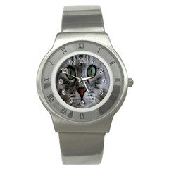 Cat Face Eyes Gray Fluffy Cute Animals Stainless Steel Watch by Mariart