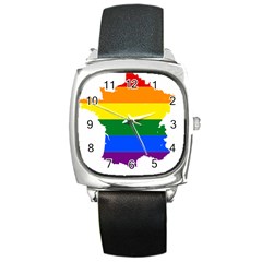 Flag Map Stripes Line Colorful Square Metal Watch