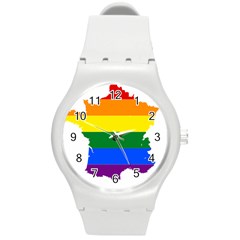 Flag Map Stripes Line Colorful Round Plastic Sport Watch (M)