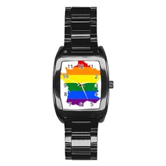 Flag Map Stripes Line Colorful Stainless Steel Barrel Watch