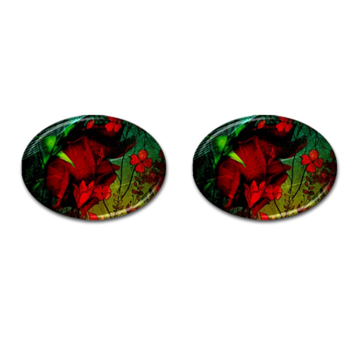 Flower Power, Wonderful Flowers, Vintage Design Cufflinks (Oval)