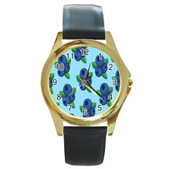 Fruit Nordic Grapes Green Blue Round Gold Metal Watch