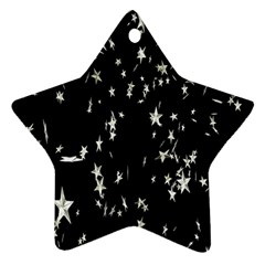 Falling Spinning Silver Stars Space White Black Ornament (star) by Mariart