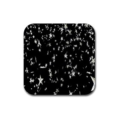 Falling Spinning Silver Stars Space White Black Rubber Coaster (square)  by Mariart