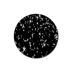 Falling Spinning Silver Stars Space White Black Rubber Coaster (round)  by Mariart