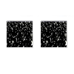 Falling Spinning Silver Stars Space White Black Cufflinks (square)