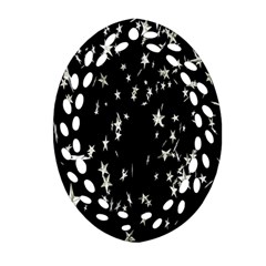 Falling Spinning Silver Stars Space White Black Oval Filigree Ornament (two Sides) by Mariart