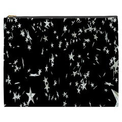 Falling Spinning Silver Stars Space White Black Cosmetic Bag (xxxl)  by Mariart