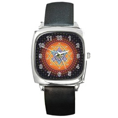 Cosmik Triangle Space Rainbow Light Blue Gold Orange Square Metal Watch by Mariart