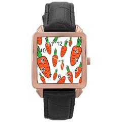 Fruit Vegetable Carrots Rose Gold Leather Watch 
