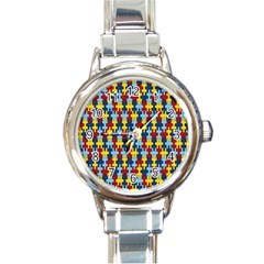 Fuzzle Red Blue Yellow Colorful Round Italian Charm Watch