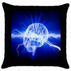 Lightning Brain Blue Throw Pillow Case (black) by Mariart