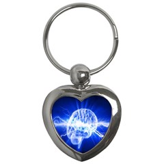 Lightning Brain Blue Key Chains (heart)  by Mariart