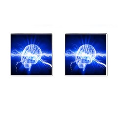 Lightning Brain Blue Cufflinks (square)