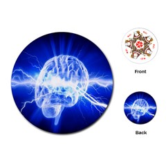 Lightning Brain Blue Playing Cards (round) 