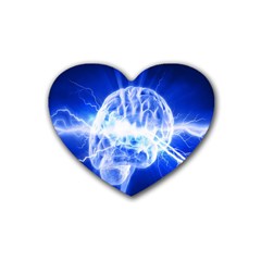 Lightning Brain Blue Rubber Coaster (heart)  by Mariart