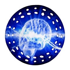 Lightning Brain Blue Round Filigree Ornament (two Sides)