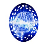 Lightning Brain Blue Oval Filigree Ornament (Two Sides) Front