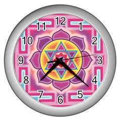 Kali Yantra Inverted Rainbow Wall Clocks (Silver) 