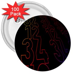 Neon Number 3  Buttons (100 Pack) 