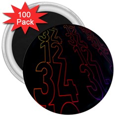 Neon Number 3  Magnets (100 Pack)