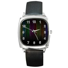 Line Rain Rainbow Light Stripes Lines Flow Square Metal Watch by Mariart