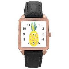 Pineapple Fruite Yellow Triangle Pink Rose Gold Leather Watch  by Mariart