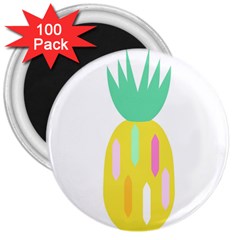 Pineapple Fruite Yellow Triangle Pink White 3  Magnets (100 Pack)