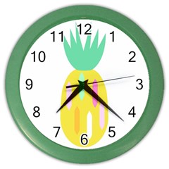 Pineapple Fruite Yellow Triangle Pink White Color Wall Clocks