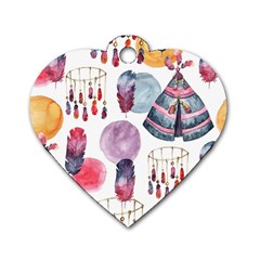 Boho Tribal Watercolor White Pattern Dog Tag Heart (one Side)