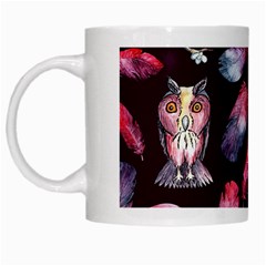 Boho Owl And Feather Pattern White Mugs