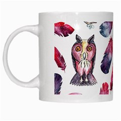 Boho Owl And Feather White Pattern White Mugs
