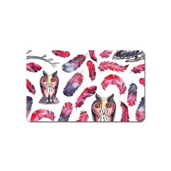 Boho Owl And Feather White Pattern Magnet (name Card)