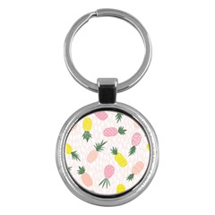 Pineapple Rainbow Fruite Pink Yellow Green Polka Dots Key Chains (round)  by Mariart