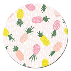 Pineapple Rainbow Fruite Pink Yellow Green Polka Dots Magnet 5  (round)