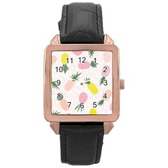 Pineapple Rainbow Fruite Pink Yellow Green Polka Dots Rose Gold Leather Watch 