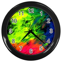 Neon Rainbow Green Pink Blue Red Painting Wall Clocks (black) by Mariart