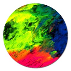 Neon Rainbow Green Pink Blue Red Painting Magnet 5  (round)
