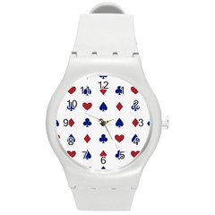 Playing Cards Hearts Diamonds Round Plastic Sport Watch (m)