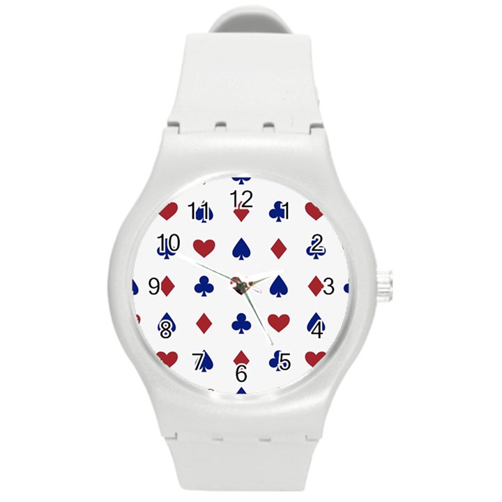 Playing Cards Hearts Diamonds Round Plastic Sport Watch (M)