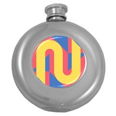 Rainbow Sign Yellow Red Blue Retro Round Hip Flask (5 Oz)