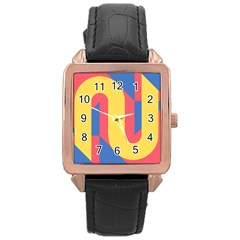 Rainbow Sign Yellow Red Blue Retro Rose Gold Leather Watch 